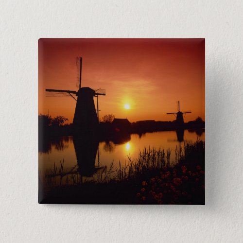 Windmills at sunset Kinderdijk Netherlands Button