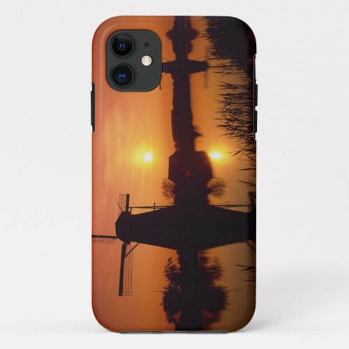 Windmills at sunset Kinderdijk Netherlands iPhone 11 Case