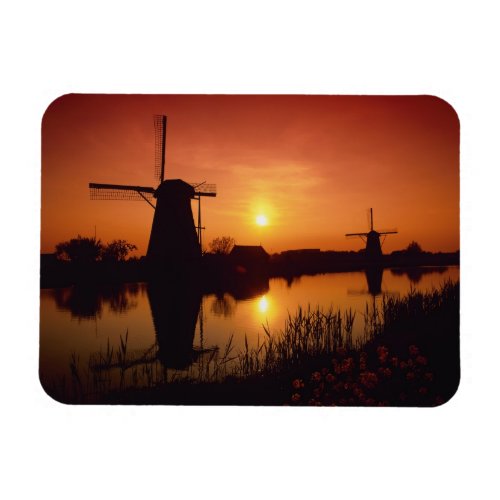 Windmills at sunset Kinderdijk Netherlands Magnet