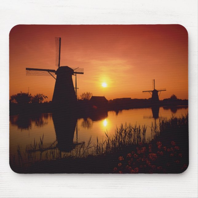 Windmills at sunset, Kinderdijk, Netherlands Mouse Pad (Front)