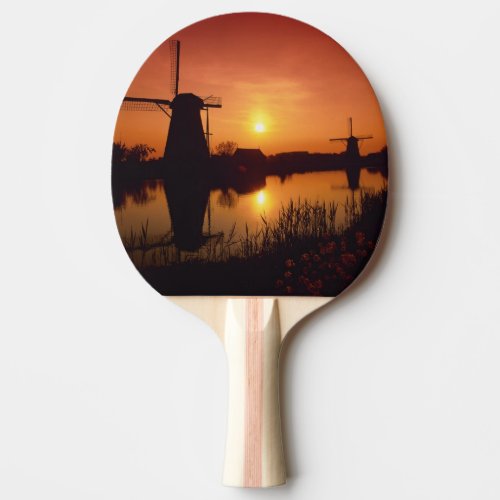 Windmills at sunset Kinderdijk Netherlands Ping Pong Paddle