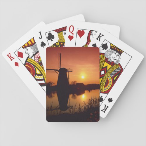 Windmills at sunset Kinderdijk Netherlands Poker Cards