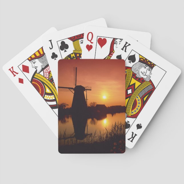 Windmills at sunset, Kinderdijk, Netherlands Poker Cards (Back)