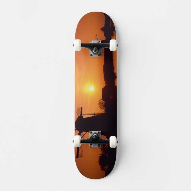 Windmills at sunset, Kinderdijk, Netherlands Skateboard Deck (Front)