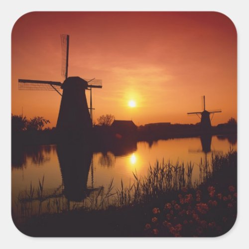 Windmills at sunset Kinderdijk Netherlands Square Sticker