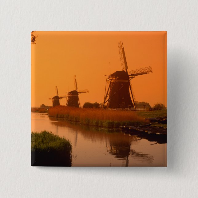 Windmills at sunset, Leidschendam, Netherlands Button (Front)