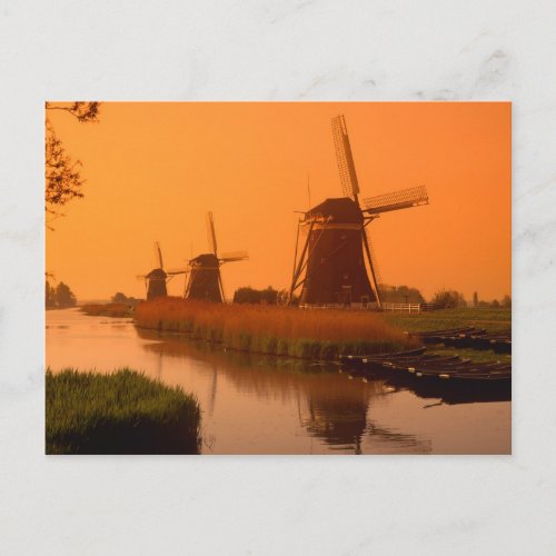 Windmills at sunset Leidschendam Netherlands Postcard