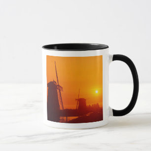 Windmills at sunset, Schermerhorn, Netherlands Mug