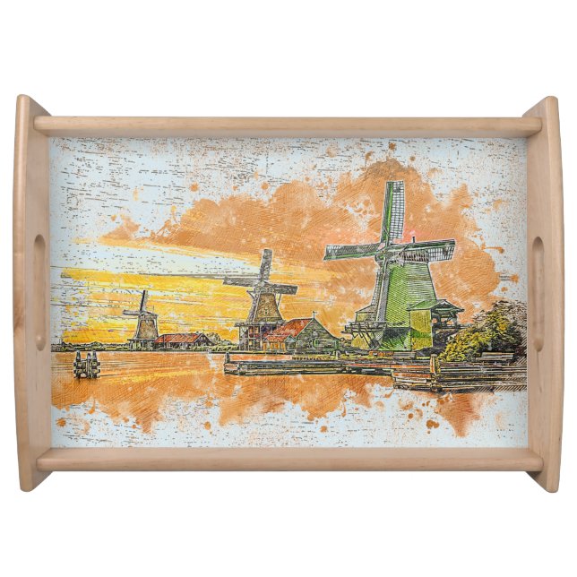 Windmills Digital Art Serving Tray (Front)