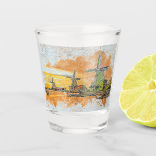 Windmills Digital Art Shot Glass