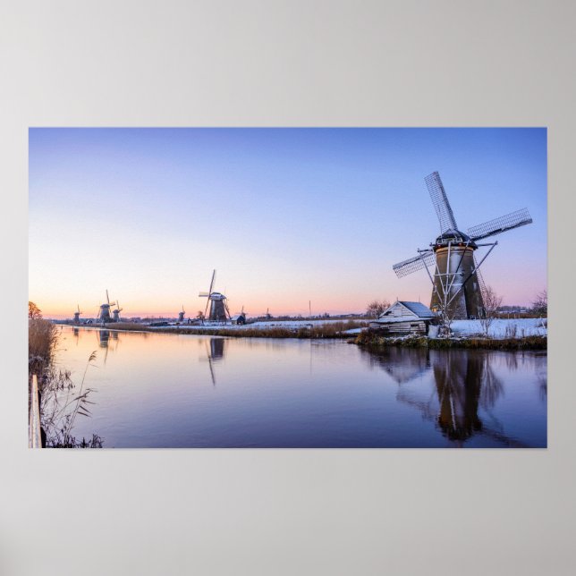 Windmills during a sunrise in Holland poster (Front)