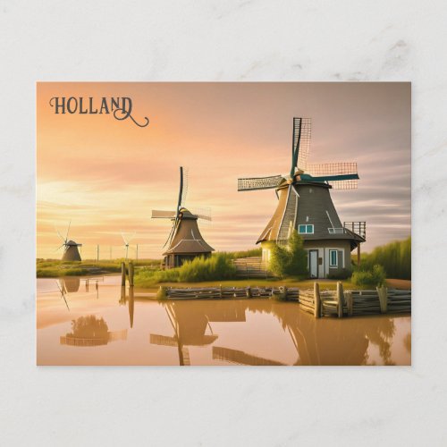 Windmills Holland Netherlands Travel Postcard