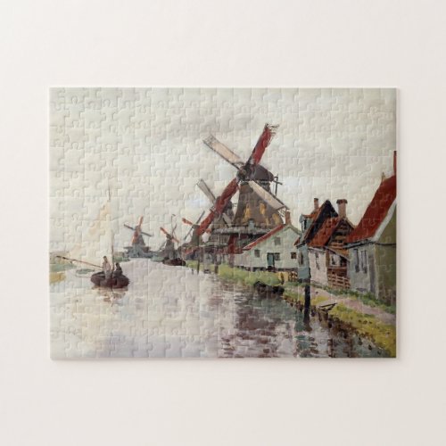 Windmills in Holland Monet Fine Art Jigsaw Puzzle