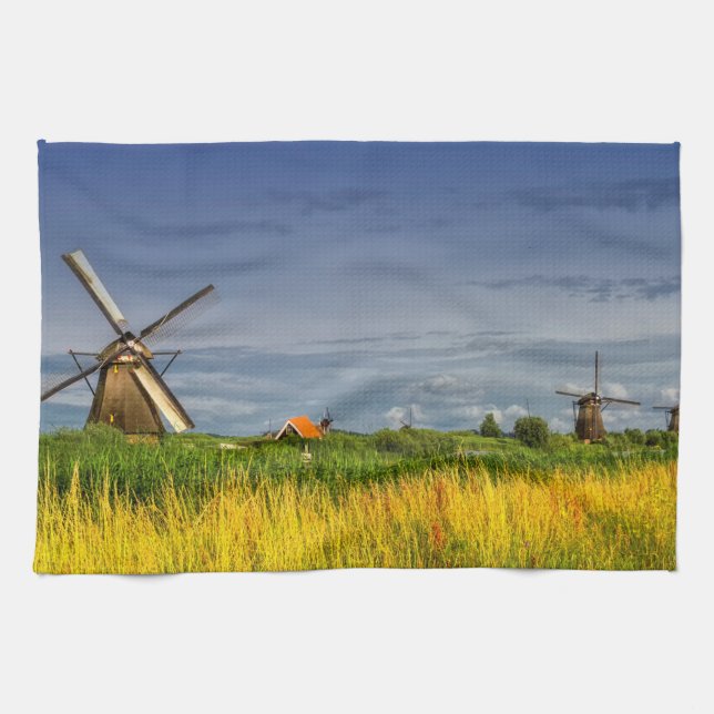 Windmills in Kinderdijk, Holland, Netherlands Towel (Horizontal)