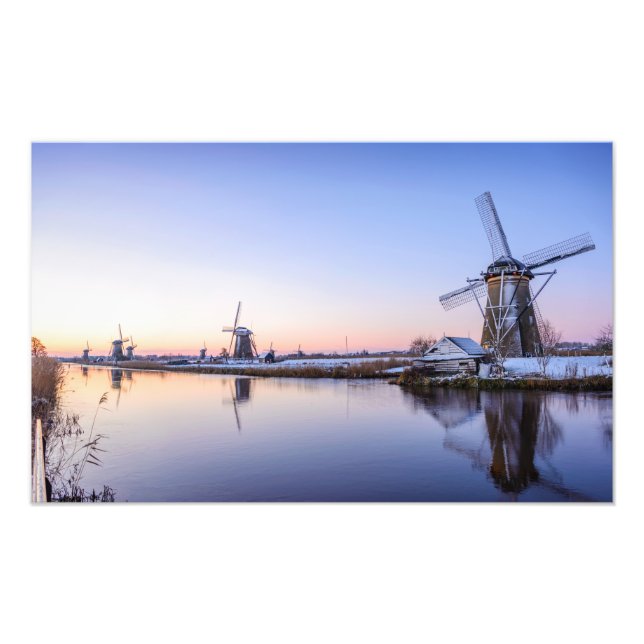 Windmills in winter during a sunrise print (Front)
