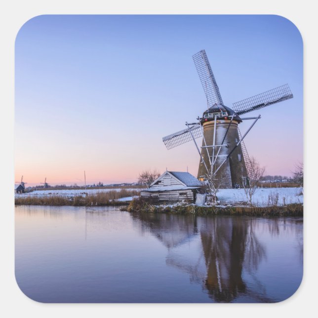 Windmills in winter during a sunrise sticker (Front)