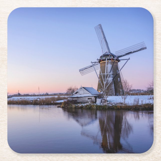 Windmills in winter in a sunrise, Holland coaster (Front)