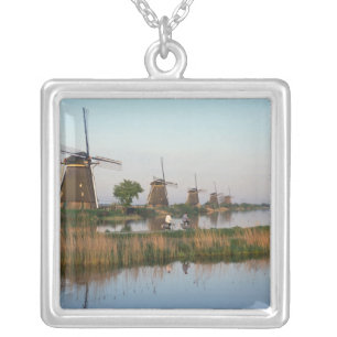 Windmills, Kinderdijk, Netherlands Silver Plated Necklace