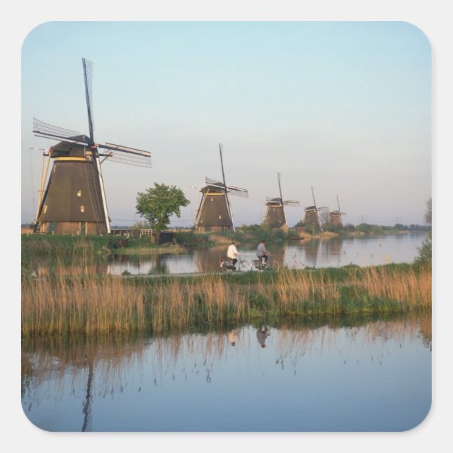 Windmills, Kinderdijk, Netherlands Square Sticker (Front)