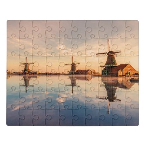 Windmills Kinderdijk Netherlands stylized Jigsaw Puzzle