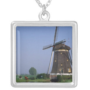 Windmills, Leidschendam, Netherlands Silver Plated Necklace
