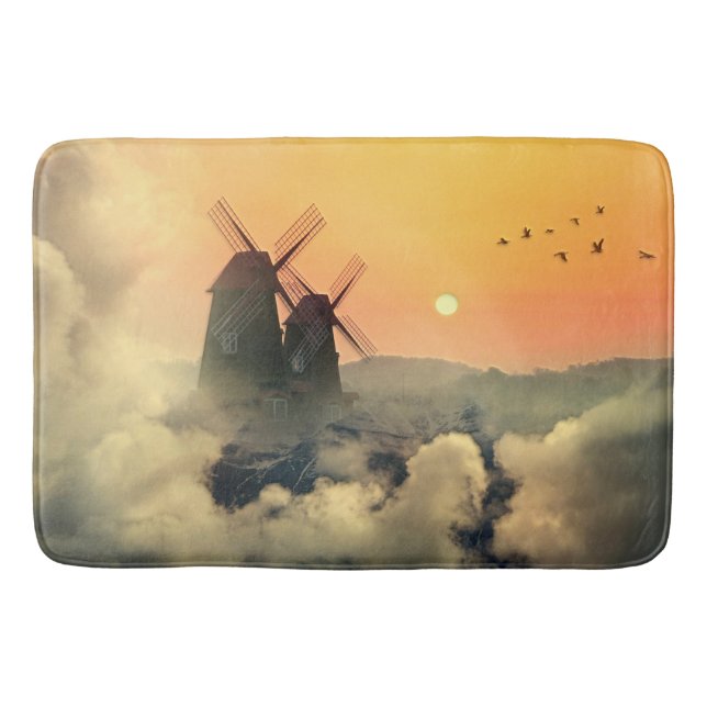 Windmills Mountains and Clouds Bath Mat (Front)