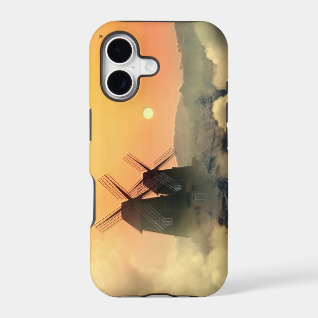 Windmills Mountains and Clouds Iphone Case (Back)