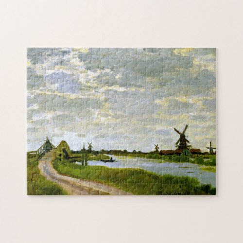 Windmills Near Zaandam Monet Fine Art Jigsaw Puzzle