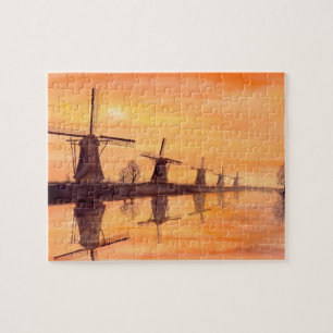 Windmills Sunset - Watercolor Painting Jigsaw Puzzle