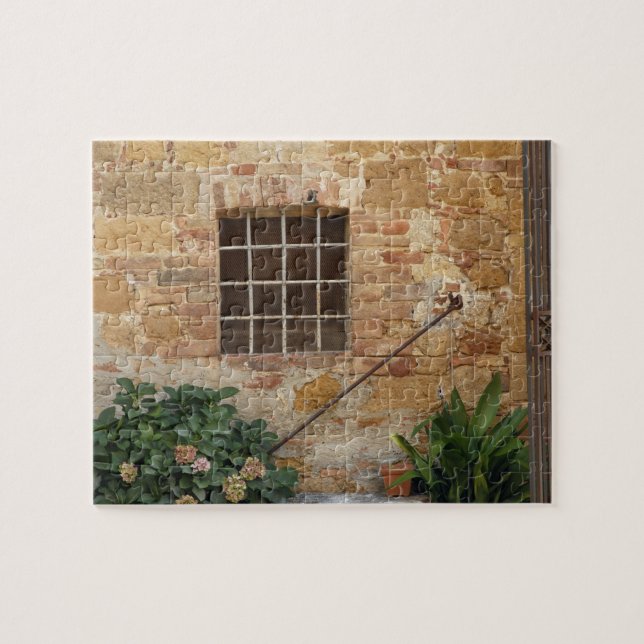 Window and ancient stone wall, Pienza, Italy Jigsaw Puzzle (Horizontal)