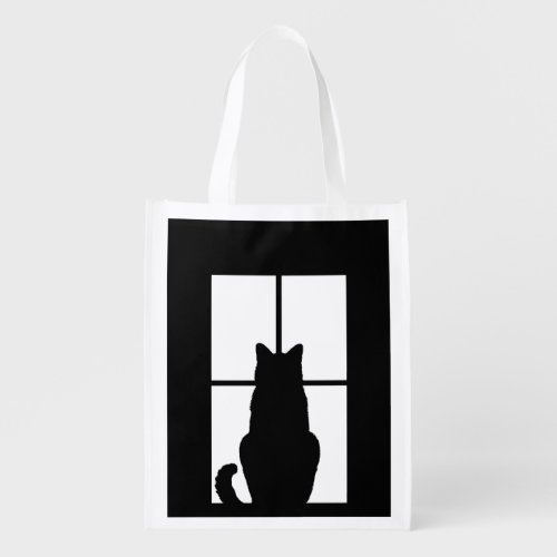 Window Black Cat Click to Customize a color decor Reusable Grocery Bag
