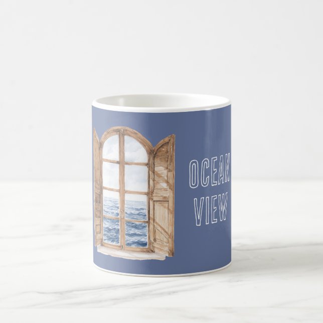 Window Blue Ocean View Coffee Mug (Center)