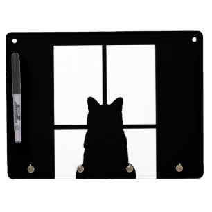 Window Cat Click to Customize Color Background Dry Erase Board With Keychain Holder