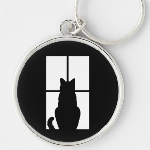 Window Cat Click to Customize Color Background Keychain