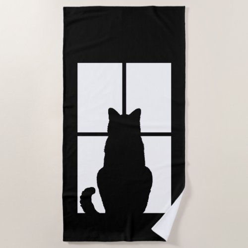 Window Cat Silhouette Beach Towel