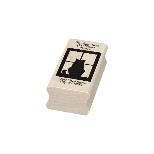 Window Cat Silhouette with 2 Lines of Your Text Rubber Stamp