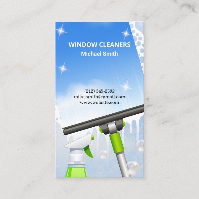 Window Cleaners | Cleaning Service Squeegee Business Card (Front)