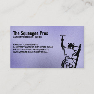 Window Cleaners   Guy on Ladder with Squeegee Business Card
