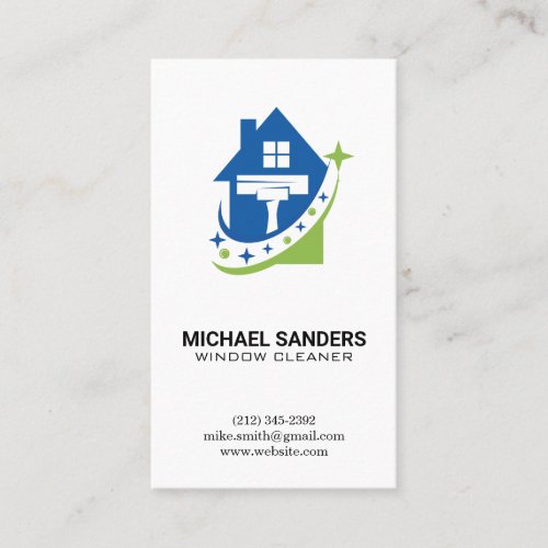 Window Cleaners  House and Squeegee Logo Business Card