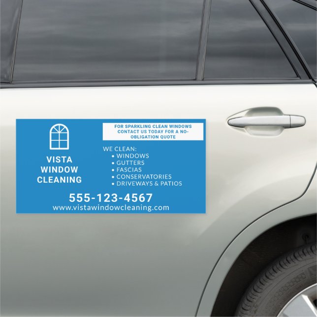 Window Cleaning Arched Window Blue 12"x24" Car Magnet (In Situ)