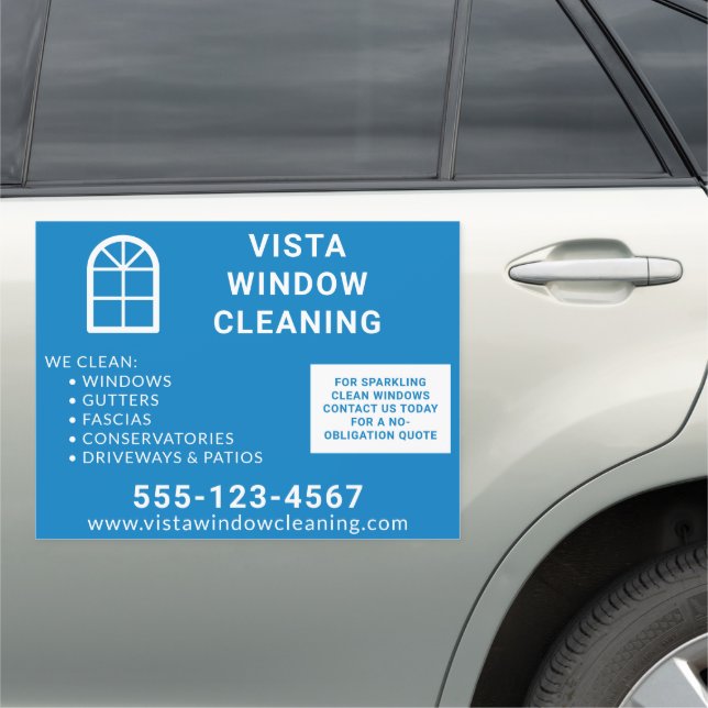 Window Cleaning Arched Window Blue 18"x24" Car Magnet (In Situ)