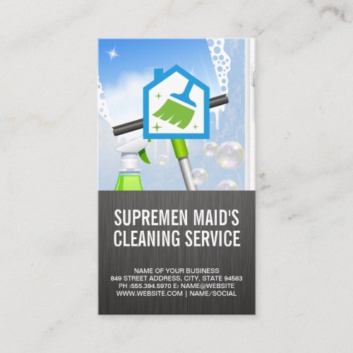 Window Cleaning  Broom Home Logo Business Card