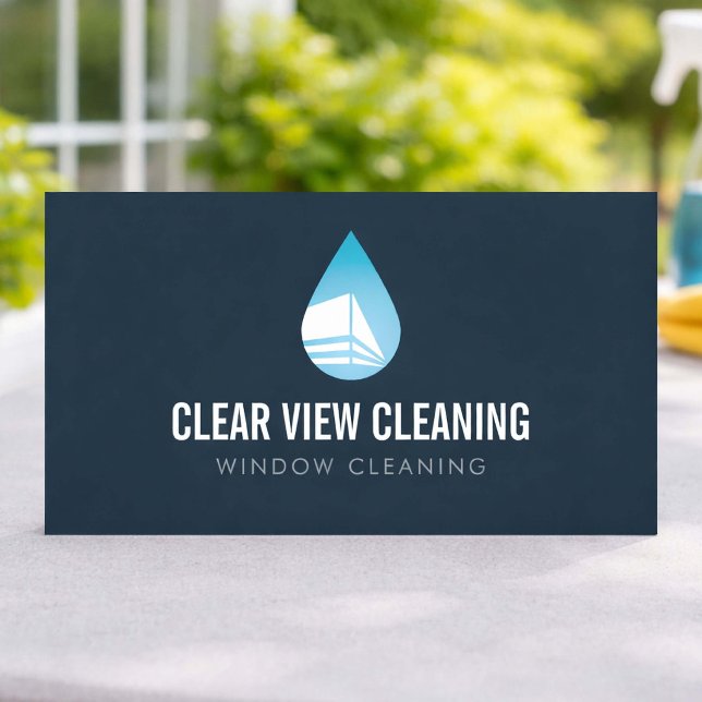 Window Cleaning Service Modern Logo Dark Blue Business Card (Creator Uploaded)