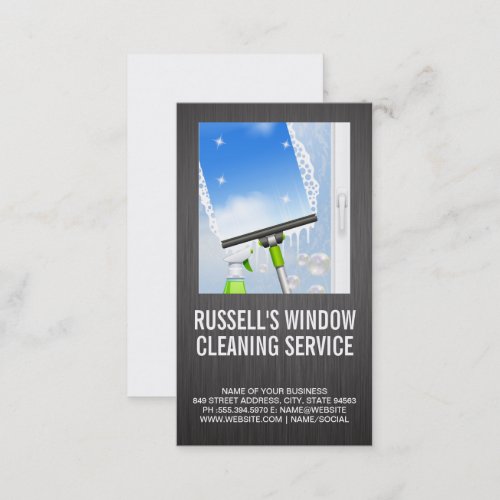 Window Cleaning Services  Metal Background Business Card