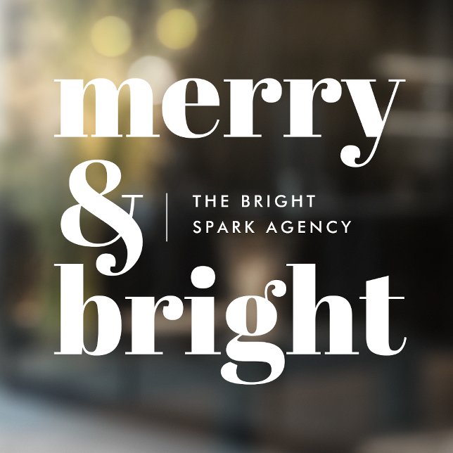 Window Cling | Christmas Business Merry and Bright (Merry & Bright business window cling by Guava, featuring white typography & transparent vinyl decal)