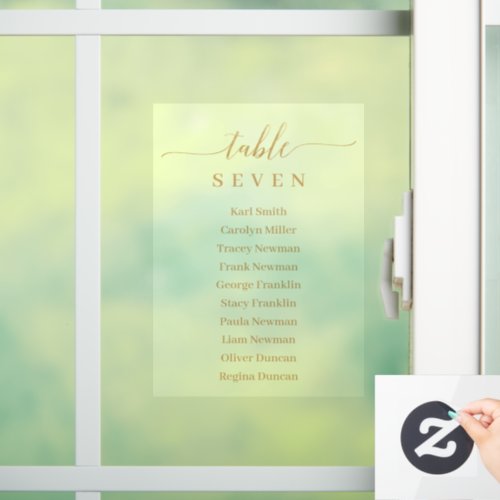 Window Cling Gold Wedding Seating Chart Sign 