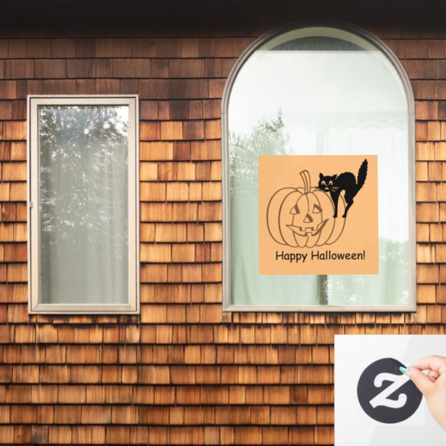 Window Cling - Pumpkin and Black Cat with Text (Home Window)