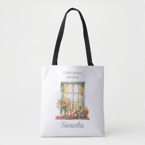 Window decorated flowers and eggs Easter Eggs Hunt Tote Bag
