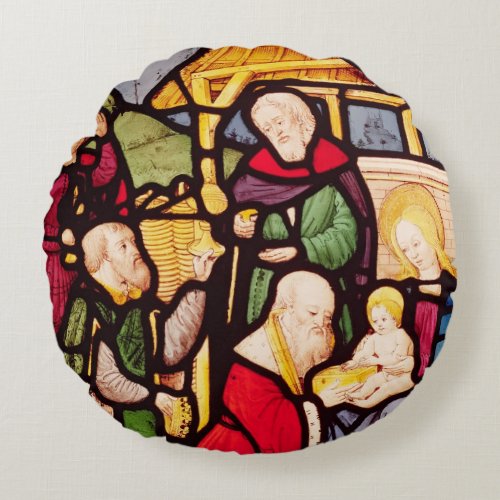 Window depicting the Adoration of the Magi Round Pillow