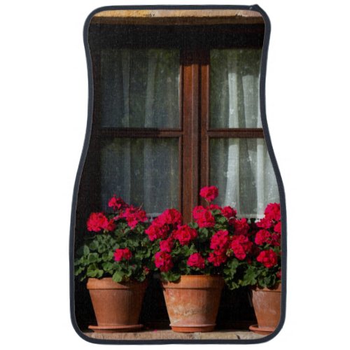 Window flower pots in village car mat